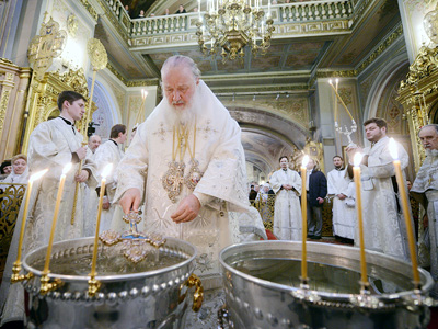 В праздник Крещения Господня Предстоятель Русской Церкви совершил Литургию и чин великого освящения воды